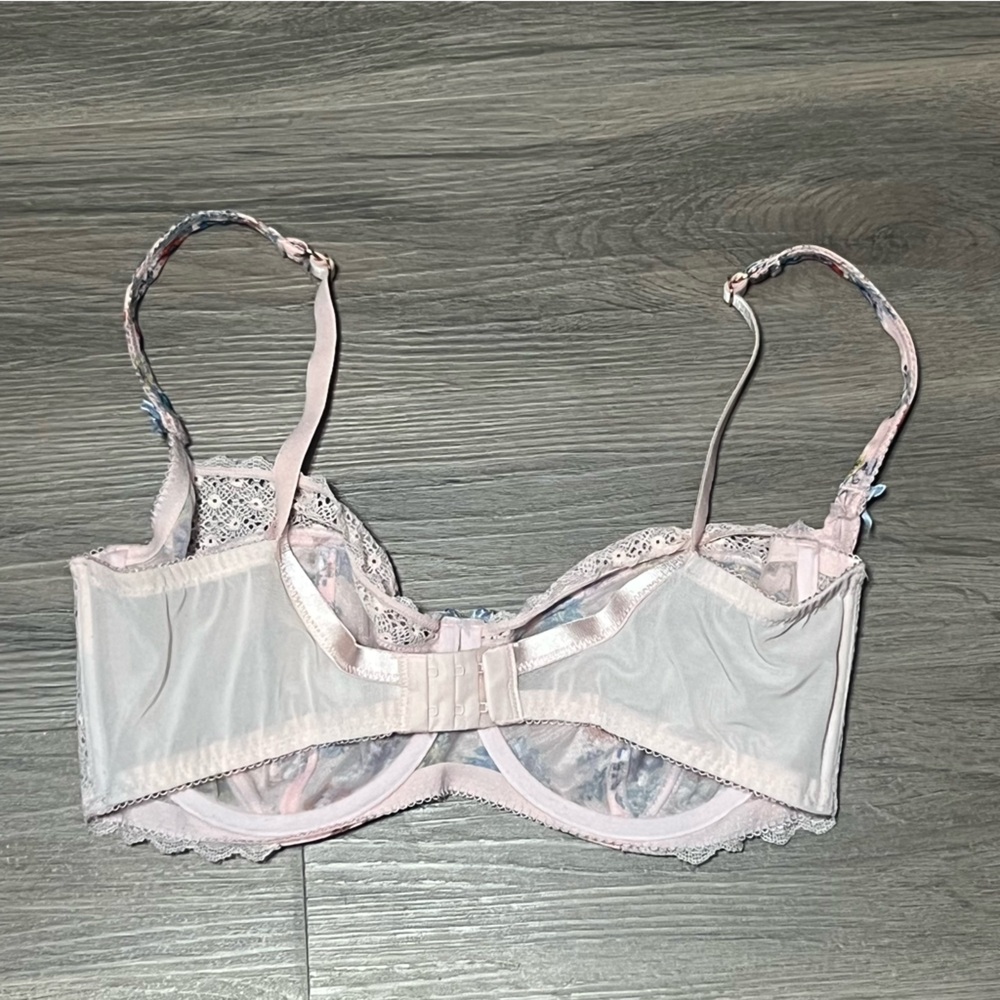 Figleaves 38E Bra Underwire Unlined Full Coverage Lace Trim Pink Floral - Picture 5 of 5
